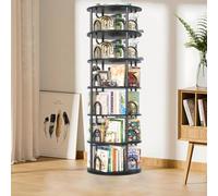 Bibliothèque Rotative à 360°, Étagère Livre en Bois sur Pied, bibliotheque angle, bibliotheque Debout Support de Rangement, Étagère à Livres pour Salon, Bureau, Chambre d'enfant, noir (A, 6 Niveaux)