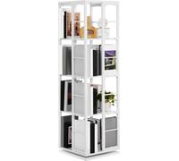 Bibliothèque rotative à 4 niveaux, pivotant à 360°, gain de place pour la chambre à coucher & le bureau, blanc