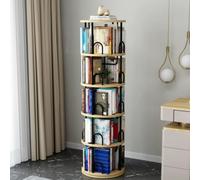 Bibliothèque rotative à 4 niveaux pour économiser de l'espace en bois pour les petites pièces, finition noyer noir, idéale pour la décoration et la présentation du salon.