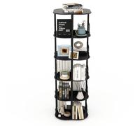Bibliothèque rotative à 5 niveaux, affichage à 360 °, empilable, tour de bibliothèque, étroite, peu encombrante, pivotante au sol, organiseur d'angle pour chambre à coucher, salon (noir, ronde à 5