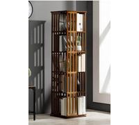Bibliothèque rotative à 5 niveaux en bambou - Étagère d'angle à 360 degrés pour chambre à coucher, salon et bureau - Présentoir élégant
