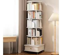 Bibliothèque rotative à 6 niveaux avec tiroir de rangement - Affichage à 360 degrés - Avec roues de frein - Pour chambre à coucher, salon et salle d'étude