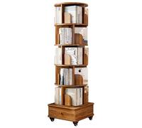 Bibliothèque rotative à 6 Niveaux en Bois Massif avec tiroirs et roulettes - Bibliothèque 360° pour Chambre, Salon et Bureau
