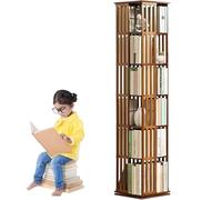 Bibliothèque rotative à 6 niveaux - Étagère de rangement en bambou à angle étroit pour le salon et le bureau - Étagère élégante marron pour livres et décoration