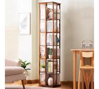 Bibliothèque rotative à 6 Niveaux, Petite bibliothèque à 360° for Petits espaces, étagère de Rangement sur Pied, étagère étroite en Bois for Chambre et Salon(Brown,70 * 12.9 * 10.6in)