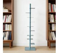Bibliothèque rotative à 9 niveaux, tour verticale pour petits espaces, dos en métal avec rotation à 360°, bibliothèque moderne et fine pour salon, chambre à coucher, bureau (bleu clair)