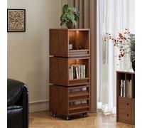 Bibliothèque Rotative à Double Face, Étagère de Rangement Cube avec Rotation à 360° et roulettes, Espace d'exposition Ouvert, Meuble Mobile pour Salle d'étude, Chambre à Coucher, Salon