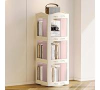 Bibliothèque rotative avec grande capacité de rangement pour salon et chambre à coucher, 5 niveaux, pliable, anti-poussière, blanc
