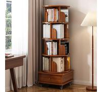 Bibliothèque rotative avec tiroir de rangement | Bibliothèque rotative à 360 degrés 5/6 niveaux pour chambre à coucher, salon, salle d'étude - Comprend des roues de frein