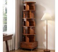 Bibliothèque rotative avec tiroir et roulettes, 5 niveaux/6 niveaux pour petits espaces, étagère d'angle pour chambre à coucher, salon, bureau, construction en bois