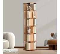 Bibliothèque Rotative, Bibliothèque Tournante En Bambou à Affichage 360, Bibliothèque Pivotante Bois Massif, Tour D'étagère Rotative à 5/6 Niveaux, étagère D'angle Pour Petit Espace,6Tier-Brown