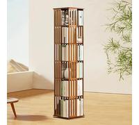 Bibliothèque Rotative en Bambou 5/6 Niveaux à 360° - Étagère Tournante en Bois Massif, Brown-6Tier