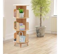 Bibliothèque rotative en bois de pin, 6 niveaux avec affichage à 360°, étagère de rangement pour enfants et adultes, organiseur multifonction pour salles de séjour et salles d'étude