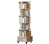 Bibliothèque rotative en bois massif 5/6 couches, étagère de rangement ronde avec roulettes et tiroirs, peut contenir 300 livres, convient aux coins, aux petits espaces, aux bureaux White 173cm