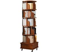 Bibliothèque rotative en bois massif 5/6 couches, étagère de rangement ronde avec roulettes et tiroirs, peut contenir 300 livres, convient aux coins, aux petits espaces, aux bureaux Mahogany 173cm