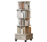 Bibliothèque rotative en bois massif 5/6 couches, étagère de rangement ronde avec roulettes et tiroirs, peut contenir 300 livres, convient aux coins, aux petits espaces, aux bureaux White 142cm