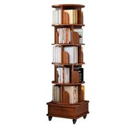 Bibliothèque rotative en bois massif 5/6 couches, étagère de rangement ronde avec roulettes et tiroirs, peut contenir 300 livres, convient aux coins, aux petits espaces, aux bureaux Walnut 173cm