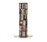 Bibliothèque rotative en bois massif sur roulettes - Cube de rangement d'angle à 5 niveaux - En noyer - Pour petits espaces - Étagère debout à 6 niveaux