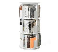 Bibliothèque rotative en chêne, rotative à 360°, bibliothèque ronde à 3 niveaux, étagère de rangement robuste pour petits espaces, chambre à coucher, bureau, finition blanc crème, idéale pour une
