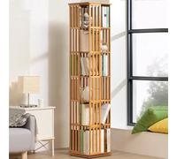 Bibliothèque Rotative, étagère D'angle Rotative à 360 ° En Bambou à 6 Niveaux, Bibliothèque D'étudiant, Présentoir De Rangement, étagères Debout Avec étagère De Conception Ouverte,WoodColor-6Tier