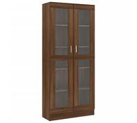 Bibliothèque rustique en chêne avec portes en verre - Unité de rangement CD sur pied et buffet pour salon et bureau à domicile, 186 cm de hauteur