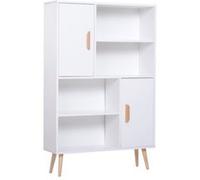 HomCom Bibliothèque scandinave 4 niches + 2 placards 80x24x123 cm pieds effilés inclinés blanc