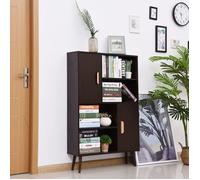 Bibliothèque Scandinave 4 Niches + 2 Placards Étagère Pieds Effilés Bois Massif Wengé pour Salon |