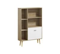 HOMCOM Bibliothèque scandinave Meuble de Rangement dim. 80L x 23,5l x 123H cm 5 niches Placard 2 Portes Pieds effilés inclinés Bois Massif Chêne