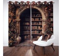 Bibliothèque Secrète Cuisine Voilages Intérieurs, Vase Feuilles Plantes Rideaux Salon Chambre, Occultants Rideau 140L X 240H cm Thermique Isolant Anti Froid Anti Bruit, Lot de 2 à Oeillets