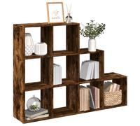 Bibliothèque, séparateur de pièce, à 3 niveaux, 9 compartiments, chêne fumé, aspect bois, 137,5 x 29 x 103,5 cm, organisateur de rangement cube polyvalent pour salon et bureau