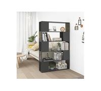 Bibliothèque Séparateur de Pièce, Armoire à Livres avec 5 Compartiments, Etagère de Rangement, Scandinave, Gris Brillant Bois d'Ingénierie
