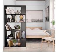 Bibliothèque séparateur de pièce - WIENS - Noir - Bois d'ingénierie - 80x24x159 cm - 5 compartiments - Facile à nettoyer