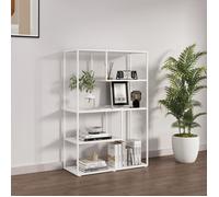 [en.casa] Bibliothèque sur Pied 4 Niveaux Meuble de Rangement 2 Petits Espaces 2 Grands Espaces de Stockage Surfaces Acier 126 x 85 x 35 cm Blanc Mat
