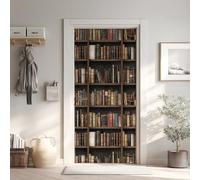 Bibliothèque Stickers de Porte Papier Peint PVC Imperméable, Livres Sticker Porte 3D Trompe L'Oeil 63x205 cm, Vintage Stickers de Porte Autocollant Amovible