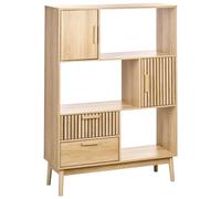 Bibliothèque Style Scandinave Etagère avec Tiroirs Rangement Pieds en Pin Bois Clair Lynwood