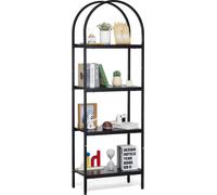 Bibliothèque SucceBuy en métal, à 4 étages, bombée, de style industriel, petite mais offrant un espace de rangement rustique pour les espaces de vie.