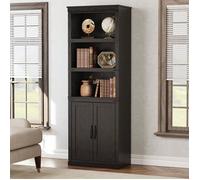 Bibliothèque sur 5 Niveaux, avec Portes, 62x33x174,5 cm, pour Salon, Bureau, Salle à Manger, Noir