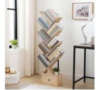 Bibliothèque sur Pieds à 9 Niveaux-HOOBRO-Étagère en Forme d'arbre-Étagère de Rangement-pour CD, DVD, Livres-Couleur Bois et Noir