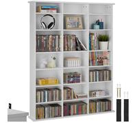 Bibliothèque - TECTAKE - Etagère range CD DVD STEVIE avec étagères réglables 21 compartiments 105,5 x 19 x 136,5 cm - Blanc Mat