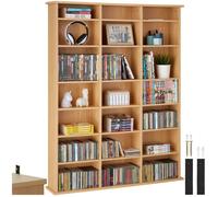 Bibliothèque - TECTAKE - Etagère range CD DVD STEVIE avec étagères réglables 21 compartiments 105,5 x 19 x 136,5 cm - Marron Hêtre