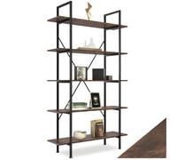 Bibliothèque - TECTAKE - Étagère sur 5 niveaux GLASGOW au style industriel en bois et acier 106 x 34,5 x 179,5 cm - Bois foncé