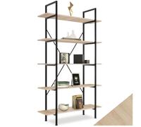Bibliothèque - TECTAKE - Étagère sur 5 niveaux GLASGOW au style industriel en bois et acier 106 x 34,5 x 179,5 cm - Bois clair