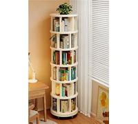 Bibliothèque Tournante 360° en Bois Massif Étagère de Rangement Rotative Multifonction pour Livres - pour Chambre Bureau ou Salon Économiseur d‘Espace Niveaux avec roulettes(White,44x198cm)