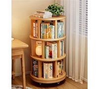 Bibliothèque Tournante 360° en Bois Massif Étagère de Rangement Rotative Multifonction pour Livres - pour Chambre Bureau ou Salon Économiseur d‘Espace Niveaux avec roulettes(Wood,44x103.3cm)