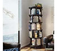 Bibliothèque Tournante 360° en Bois Massif Étagère de Rangement Rotative Multifonction pour Livres - pour Chambre Bureau ou Salon Économiseur d‘Espace Niveaux avec roulettes(Black,44x166cm)