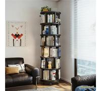Bibliothèque Tournante 360° en Bois Massif Étagère de Rangement Rotative Multifonction pour Livres - pour Chambre Bureau ou Salon Économiseur d‘Espace Niveaux avec roulettes(Black,44x198cm)