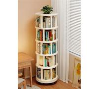 Bibliothèque Tournante 360° en Bois Massif Étagère de Rangement Rotative Multifonction pour Livres - pour Chambre Bureau ou Salon Économiseur d‘Espace Niveaux avec roulettes(White,44x166cm)