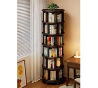 Bibliothèque Tournante 360° en Bois Massif Étagère de Rangement Rotative Multifonction pour Livres - pour Chambre Bureau ou Salon Économiseur d‘Espace Niveaux avec roulettes(Walnut,44x198cm)