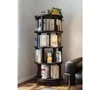 Bibliothèque Tournante 360° en Bois Massif Étagère de Rangement Rotative Multifonction pour Livres - pour Chambre Bureau ou Salon Économiseur d‘Espace Niveaux avec roulettes(Black,44x135cm)