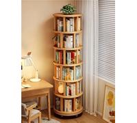 Bibliothèque Tournante 360° en Bois Massif Étagère de Rangement Rotative Multifonction pour Livres - pour Chambre Bureau ou Salon Économiseur d‘Espace Niveaux avec roulettes(Wood,44x198cm)